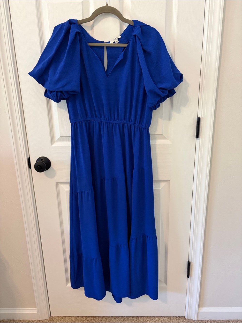 Umgee Royal Blue Puff Sleeve Midi Dress